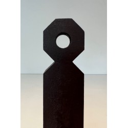 Pair of Minimalist Modernist Wrought Iron Andirons with Hexagonal Nut Finials and Square Plinths