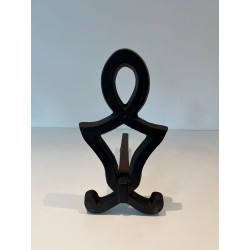 Pair of Modernist Cast Iron Andirons of Anthropomorphic Figural Form, by Raymond Subes