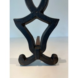 Pair of Modernist Cast Iron Andirons of Anthropomorphic Figural Form, by Raymond Subes