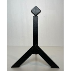 Pair of Modernist Black Iron Andirons with Diamond Finials and Angular Bases
