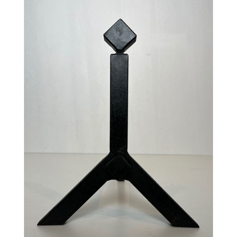 Pair of Modernist Black Iron Andirons with Diamond Finials and Angular Bases