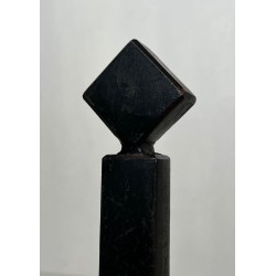 Pair of Modernist Black Iron Andirons with Diamond Finials and Angular Bases