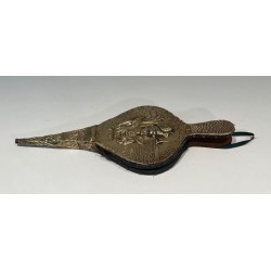 Louis XVI Style Fireplace Bellows in Embossed Brass with Female Figure. France. Circa 1900.