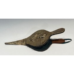 Louis XVI Style Fireplace Bellows in Embossed Brass with Female Figure. France. Circa 1900.