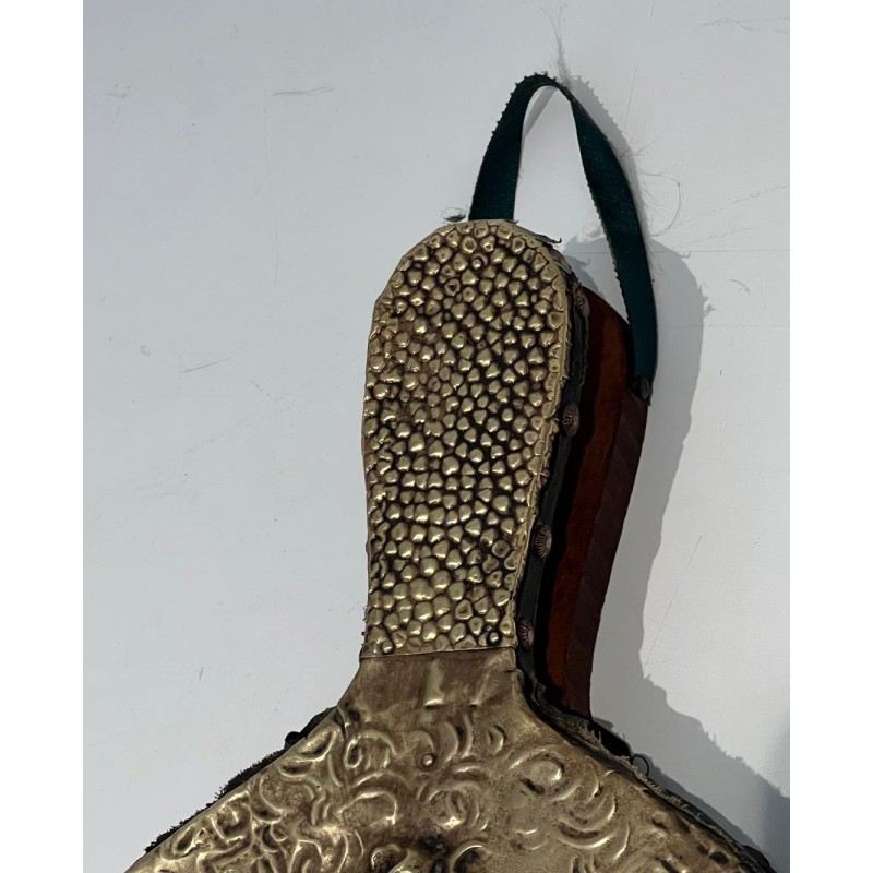Louis XVI Style Fireplace Bellows in Embossed Brass with Female Figure. France. Circa 1900.