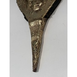 Louis XVI Style Fireplace Bellows in Embossed Brass with Female Figure. France. Circa 1900.