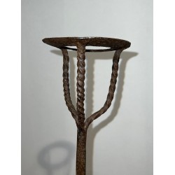 Pair of Monumental Wrought Iron Landiers with Pot-Ring Crowns and Ratchet Uprights. France. 18th Century.