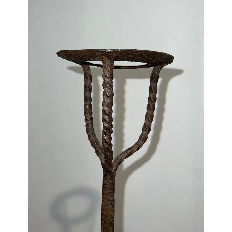 Pair of Monumental Wrought Iron Landiers with Pot-Ring Crowns and Ratchet Uprights. France. 18th Century.