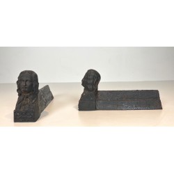 Pair of Cast Iron Andirons with Portrait Busts of Beethoven. France. Circa 1900.