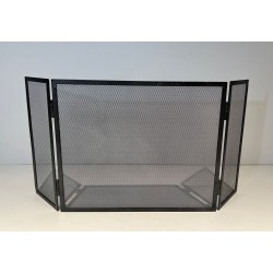 Three-Panel Steel Expanded Mesh Fireplace Screen. France. Circa 1970.