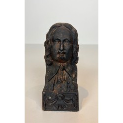 Pair of Cast Iron Andirons with Portrait Busts of Beethoven. France. Circa 1900.