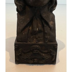 Pair of Cast Iron Andirons with Portrait Busts of Beethoven. France. Circa 1900.