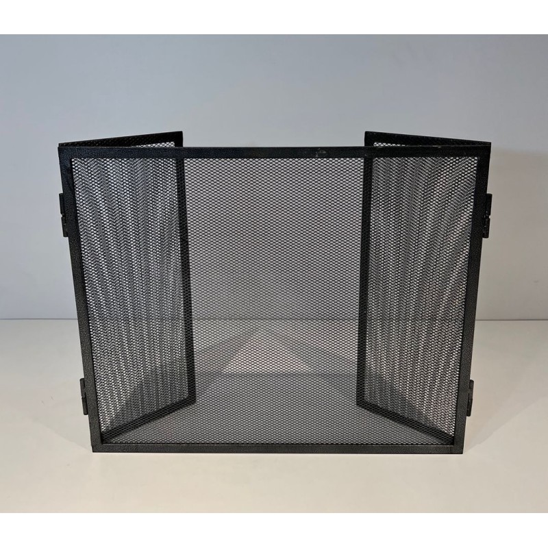 Three-Panel Steel Expanded Mesh Fireplace Screen. France. Circa 1970.