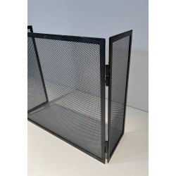 Three-Panel Steel Expanded Mesh Fireplace Screen. France. Circa 1970.