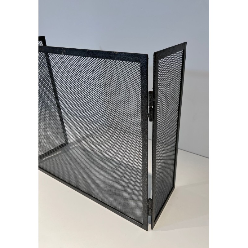 Three-Panel Steel Expanded Mesh Fireplace Screen. France. Circa 1970.