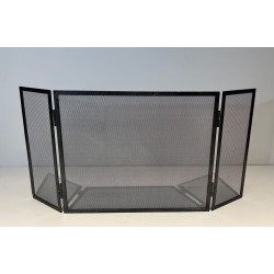 Three-Panel Steel Expanded Mesh Fireplace Screen. France. Circa 1970.