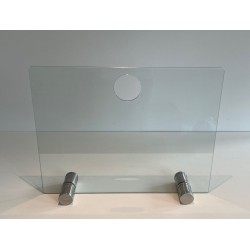 Modernist Single-Panel Glass and Chrome Fireplace Screen with Circular Aperture. France. Circa 1970.