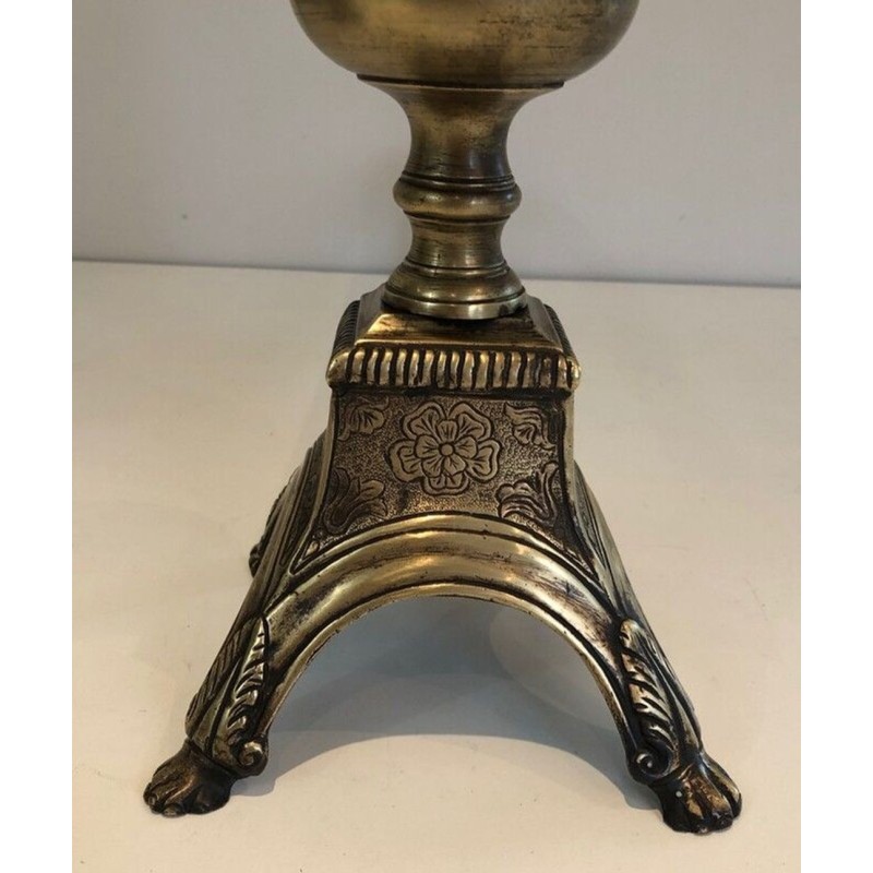 Pair of Louis XVI Style Chiseled Bronze and Wrought Iron Andirons with Urn Finials. France. 19th Century.