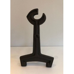 Pair of Modernist Cast Iron Andirons with Open-Ring Finials. France. Circa 1950.