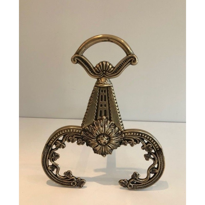 Pair of Neoclassical Bronze Andirons with Foliate Decoration and Scroll Feet. France. Circa 1900.