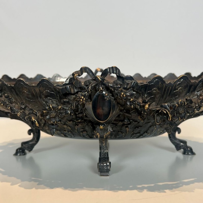Signed Silver-Plated Chased Metal Table Centrepiece with Rococo Scroll Décor, France, circa 1900