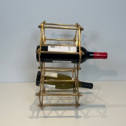 Folding Brass Bottle Rack for Six Bottles, France, circa 1940