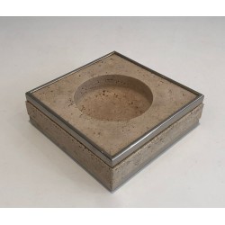 Travertine and Chrome Vide-Poche, France, circa 1970
