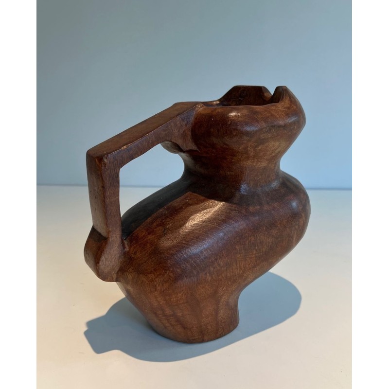 Brutalist Carved Wood Pitcher, France, circa 1950