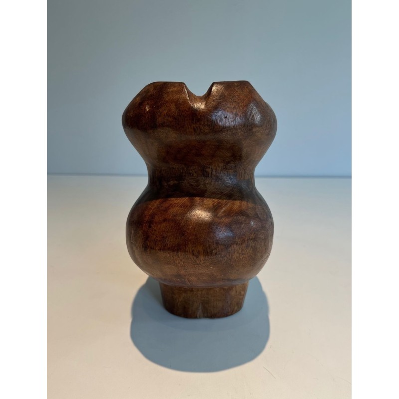 Brutalist Carved Wood Pitcher, France, circa 1950