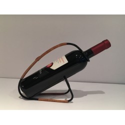 Scandinavian Wine Bottle Holder in Black Lacquered Metal and Rattan, circa 1950