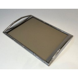 Faux-Bamboo Chrome and Smoked Glass Tray — In the Style of Jacques Adnet, French Work, Circa 1970