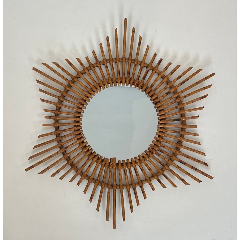 Star-Shaped Rattan Wall Mirror — French Work, Circa 1970