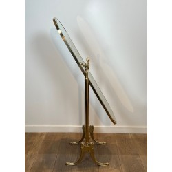 Pair of Neoclassical Style Full-Length Brass Psyché Mirrors — French Work, Circa 1970