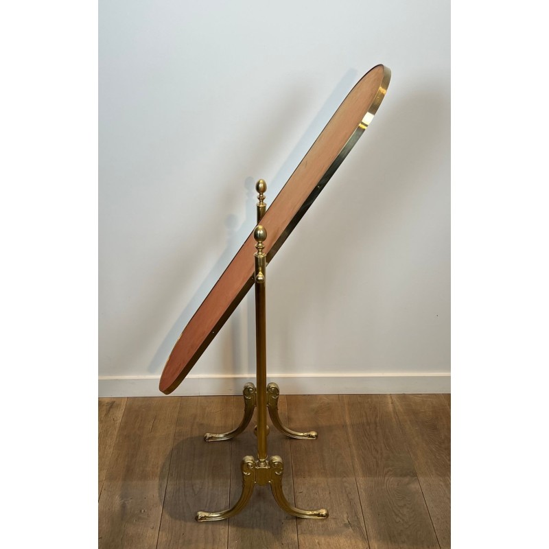Pair of Neoclassical Style Full-Length Brass Psyché Mirrors — French Work, Circa 1970