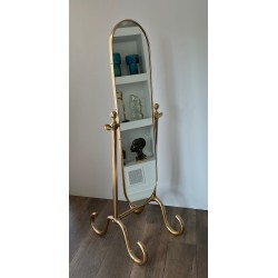 Swinging Full-Length Brass Psyché Mirror — French Work, Circa 1970