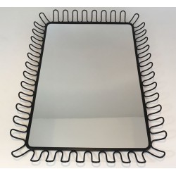 Black Lacquered Metal Mirror in the Style of Jean Royère — Circa 1980