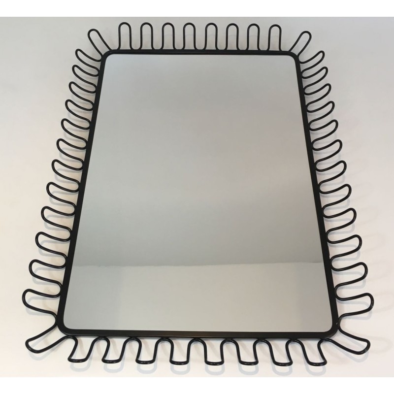Black Lacquered Metal Mirror in the Style of Jean Royère — Circa 1980