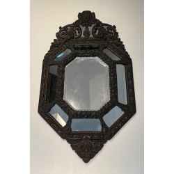 Repoussé Copper Mirror with Parecloses, Floral Garlands and Sun King Effigy — Napoleon III, Circa 1880