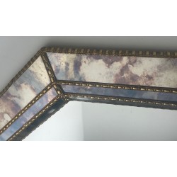 Large Multi-Faceted Mirror with Brass Chain Garland Borders — French Work, Circa 1970