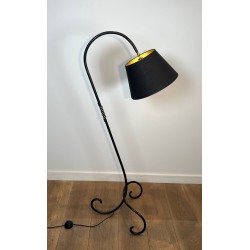 Black Lacquered Metal and Brass Floor Lamp in the Style of Jean Royère, French Work, circa 1950