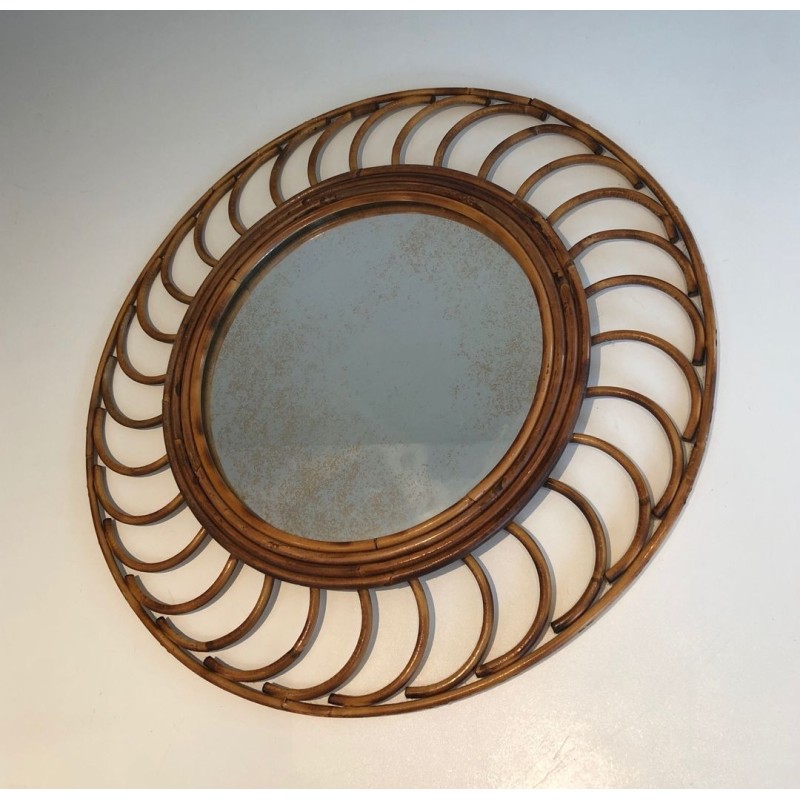 Circular Rattan Loop-Frame Mirror