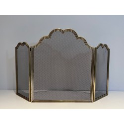 Three-Panel Neoclassical Brass and Mesh Fireplace Screen