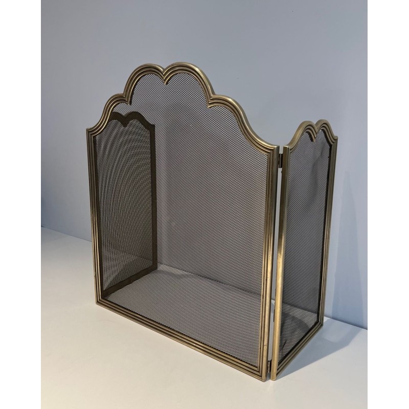 Three-Panel Neoclassical Brass and Mesh Fireplace Screen