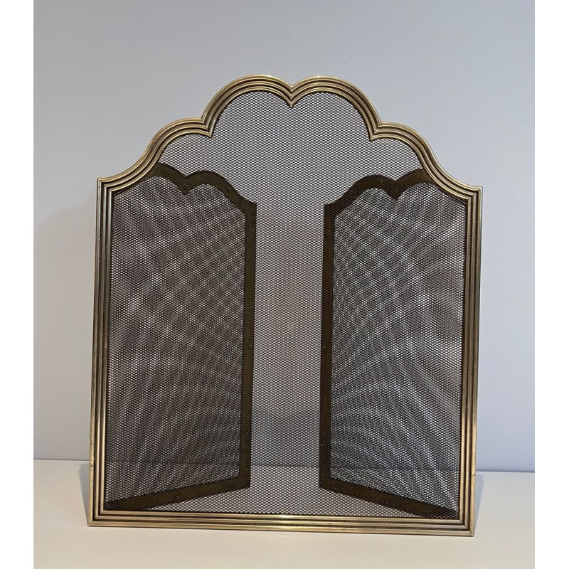 Three-Panel Neoclassical Brass and Mesh Fireplace Screen