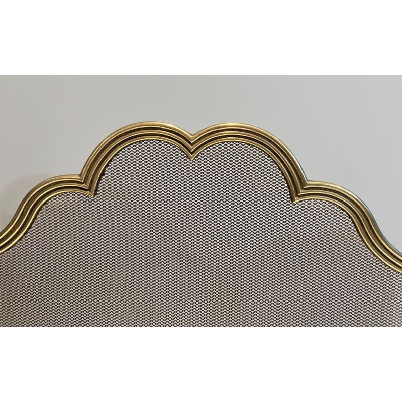 Three-Panel Neoclassical Brass and Mesh Fireplace Screen