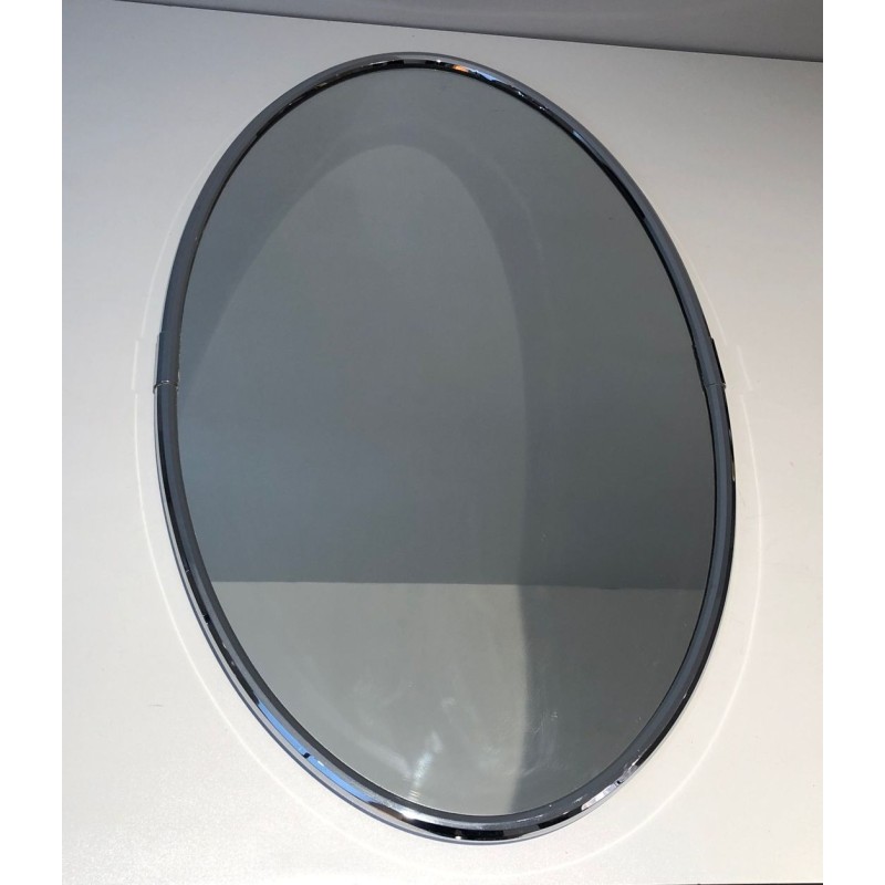 Chromed Oval Mirror in the Art Deco Style