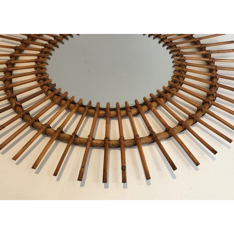 French Rattan Sunburst Wall Mirror