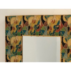 French Square Ceramic Mirror with Polychrome Floral Frame