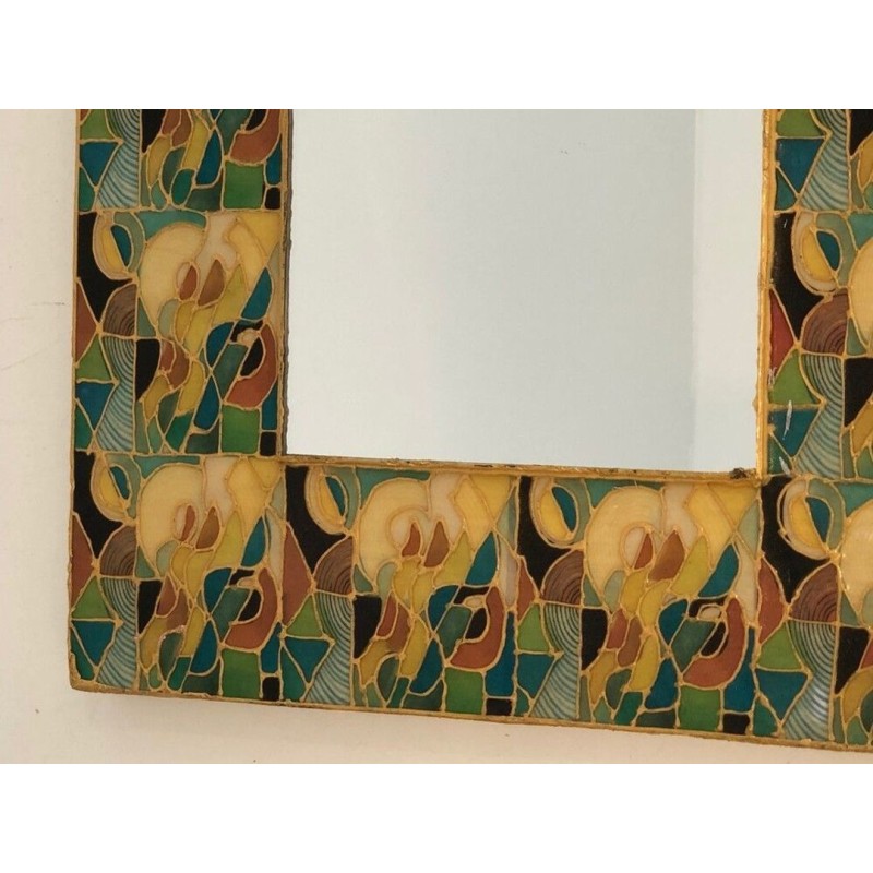 French Square Ceramic Mirror with Polychrome Floral Frame
