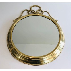 Large Decorative Oval Brass Mirror with Twisted Knot Crest
